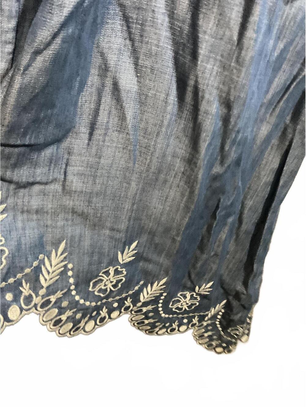 Tommy Bahama Blue Chambray Dress with Embroidered Asymmetrical Hem Large - Picture 5 of 12